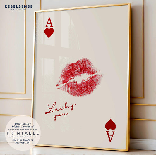 Red Lips Ace of Hearts Print