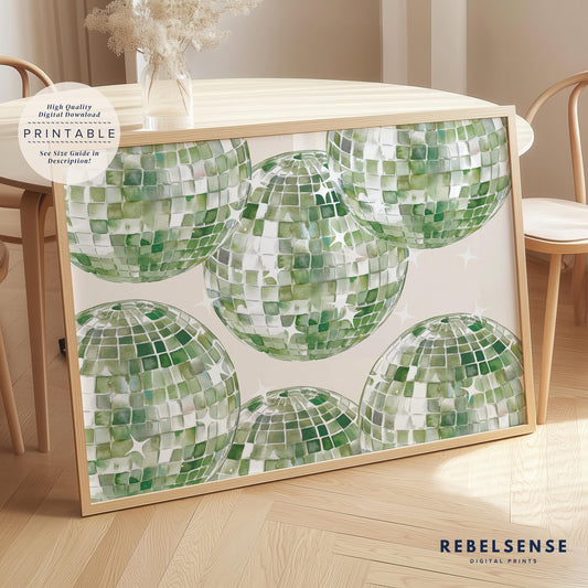 Sage Green Disco Ball Print