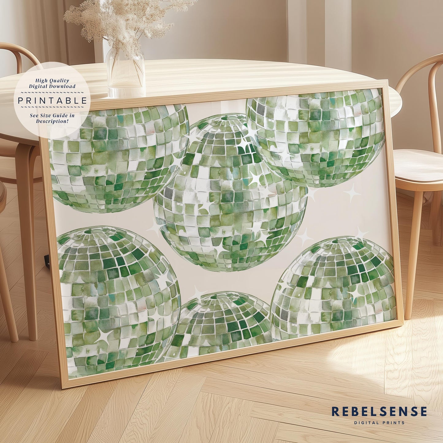 Sage Green Disco Ball Print