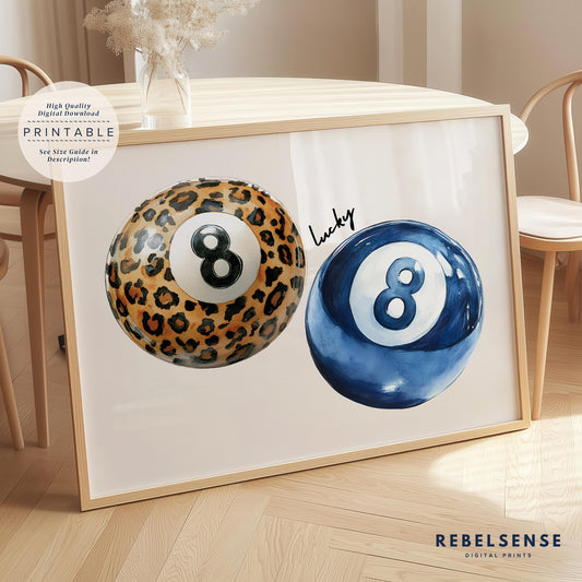 Leopard & Blue 8 Ball Print