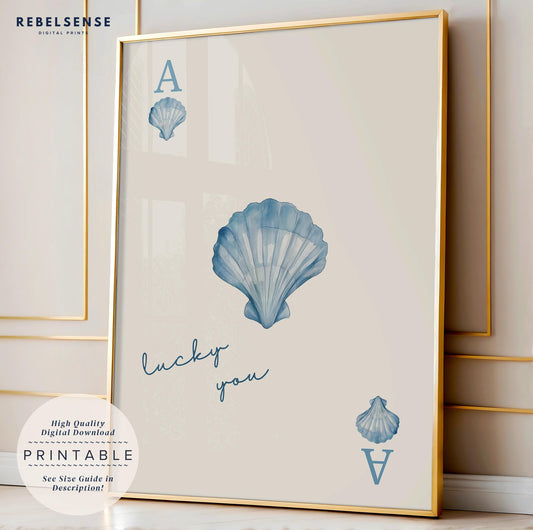Blue Seashell Playing Card Print