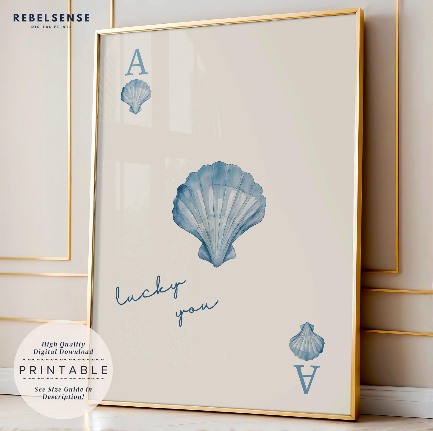 Blue Seashell Playing Card Print