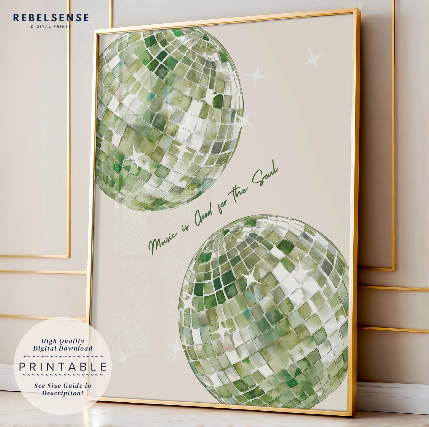 Sage Green Disco Ball Print