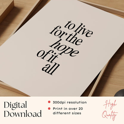 Hope of It All Song Lyric Print