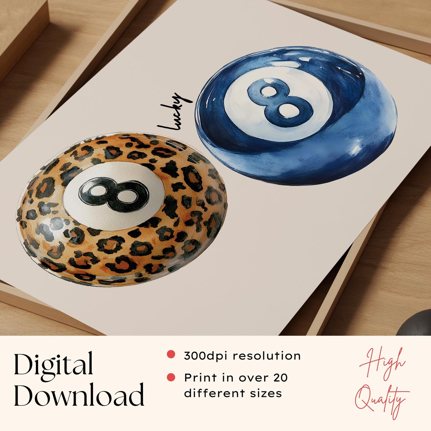 Leopard & Blue 8 Ball Print