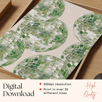 Sage Green Disco Ball Print