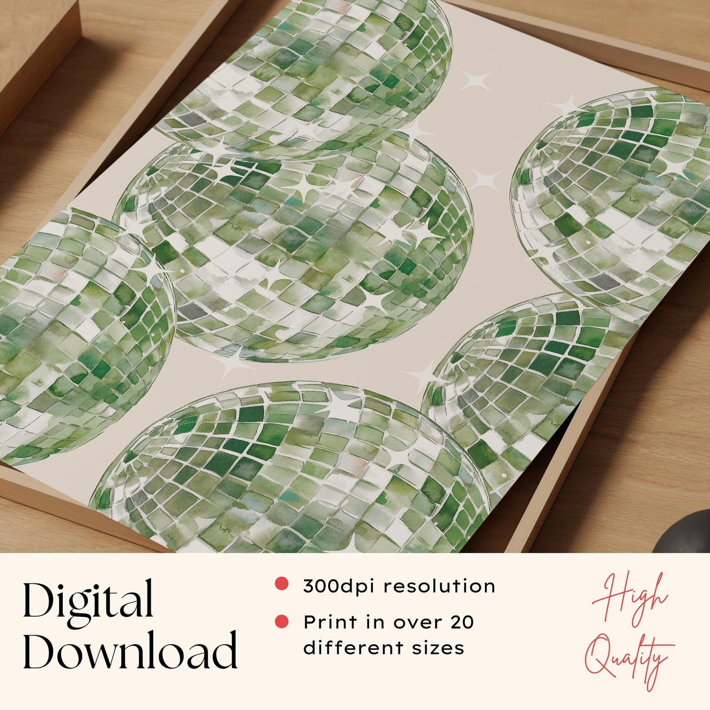 Sage Green Disco Ball Print