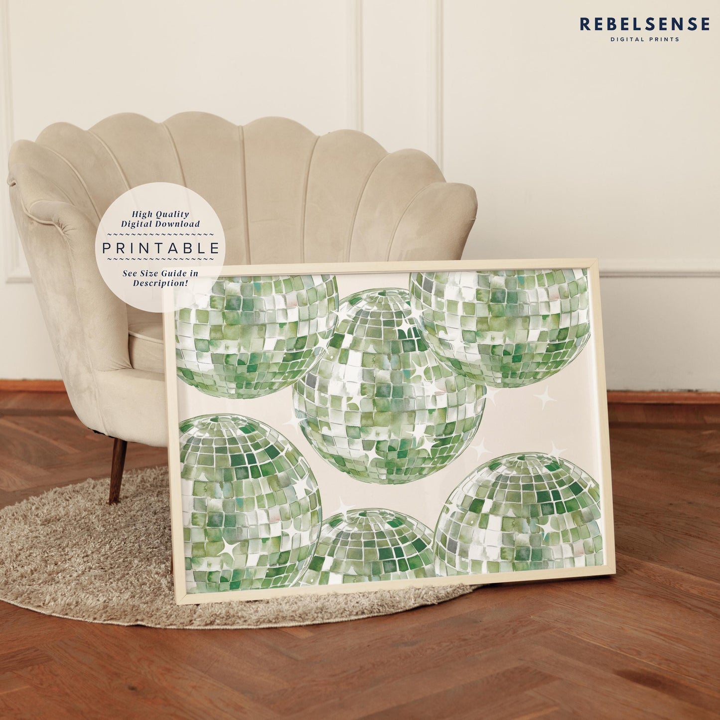 Sage Green Disco Ball Print