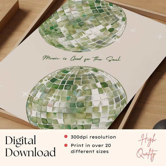 Sage Green Disco Ball Print