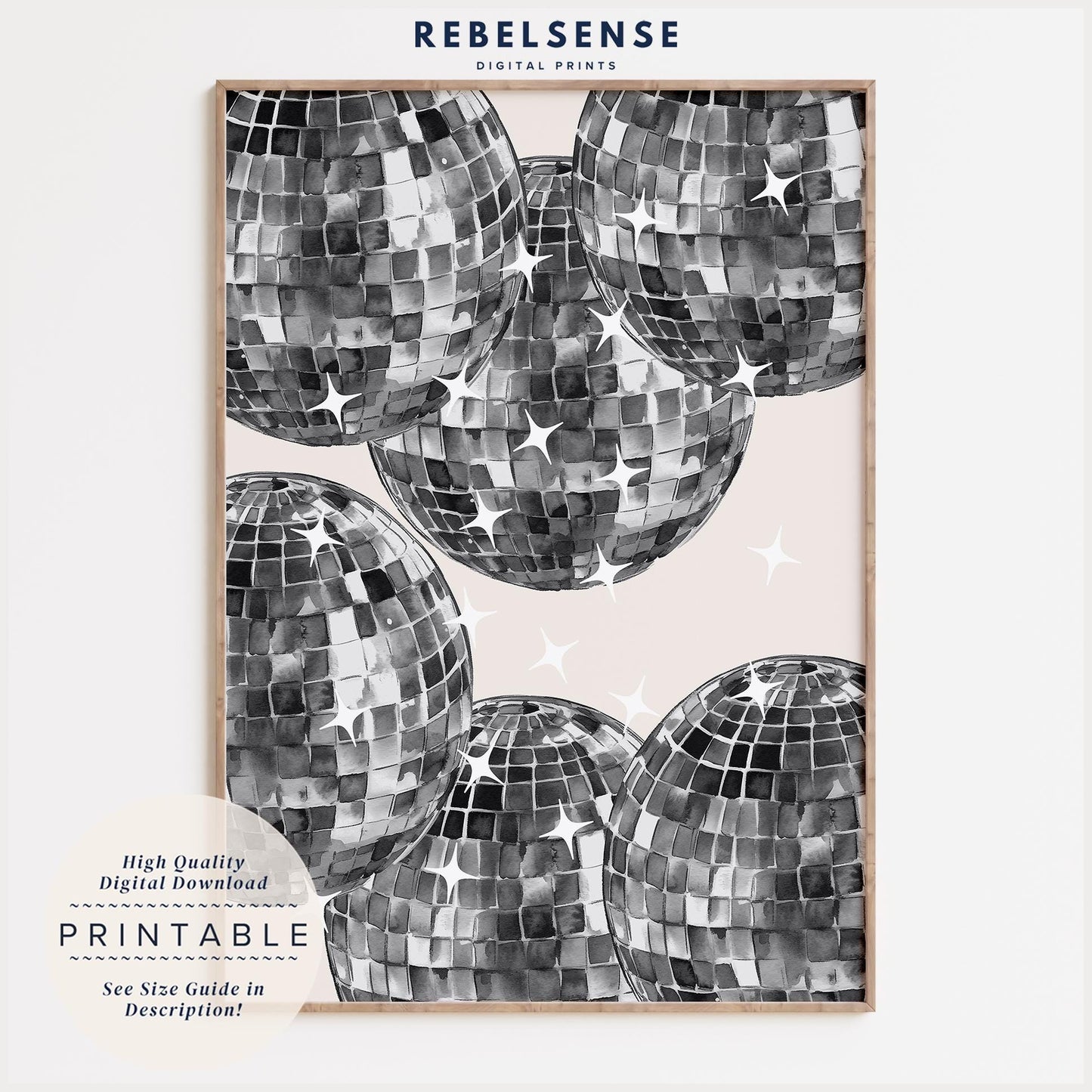 Black Disco Ball Print