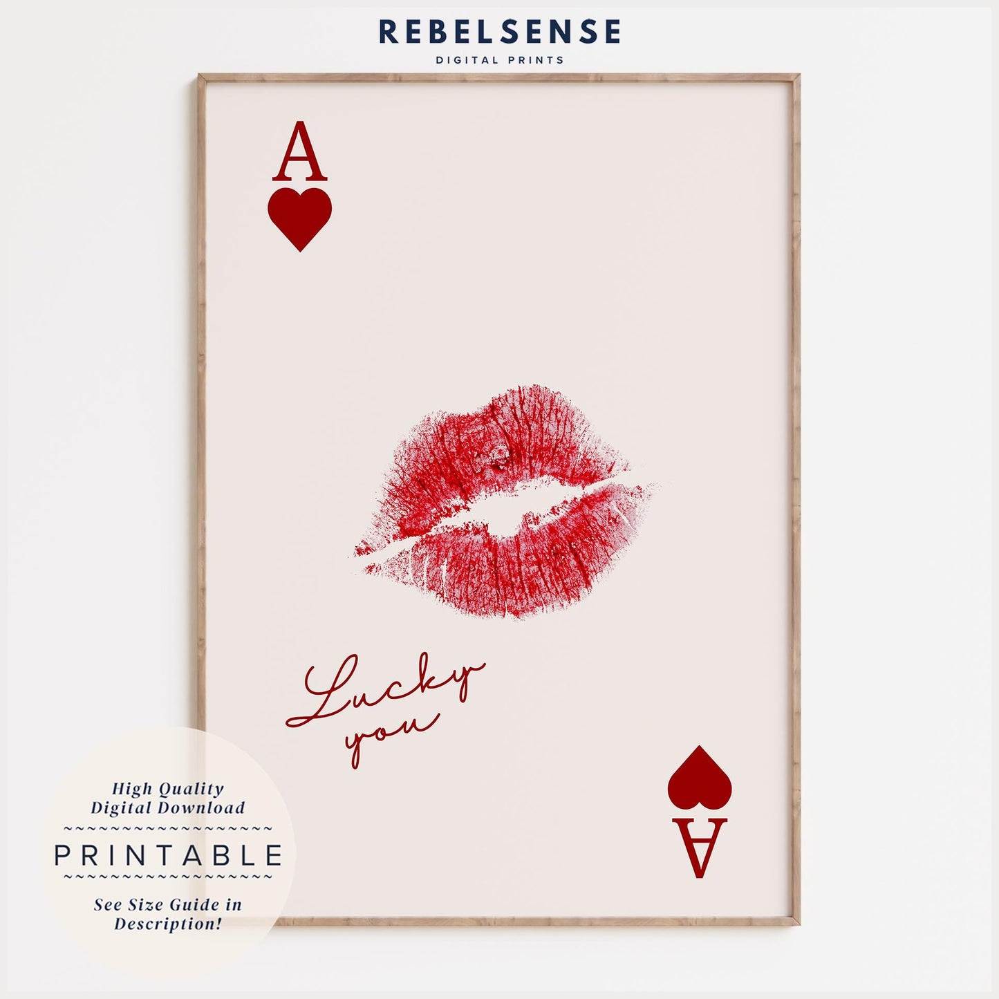 Red Lips Ace of Hearts Print
