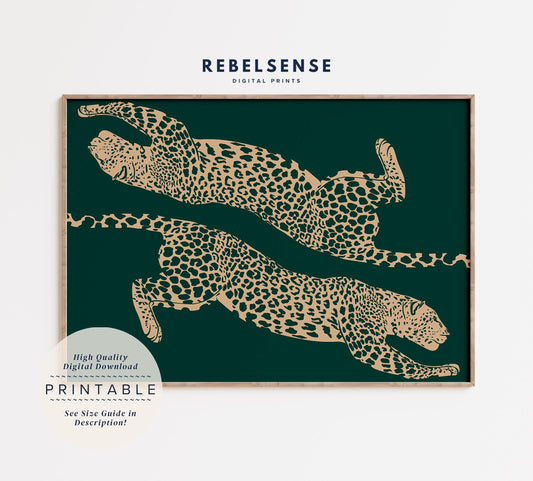Emerald Pouncing Cheetahs Print