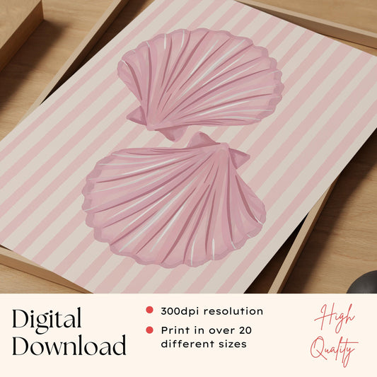 Pink Seashells Watercolor Print