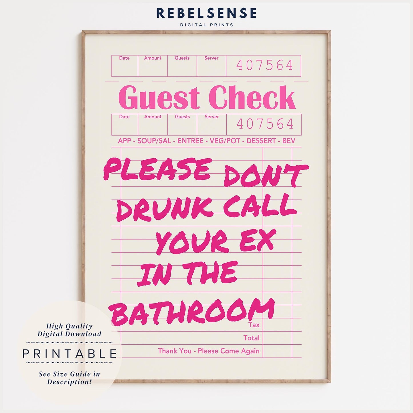 Pink Guest Check Bathroom Print
