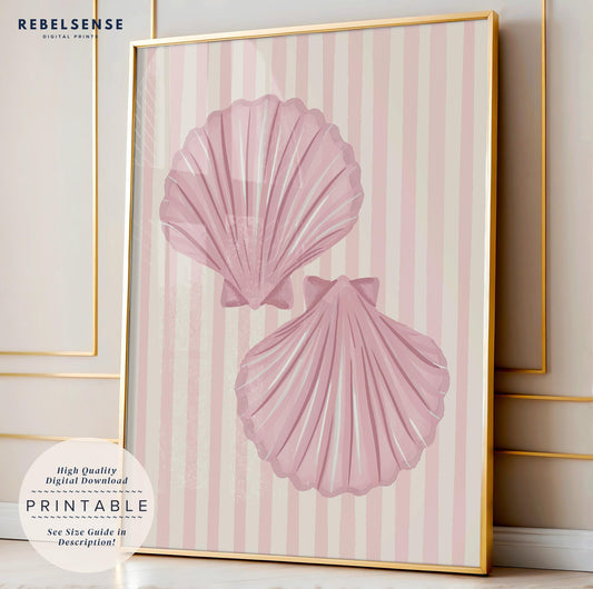 Pink Seashells Watercolor Print