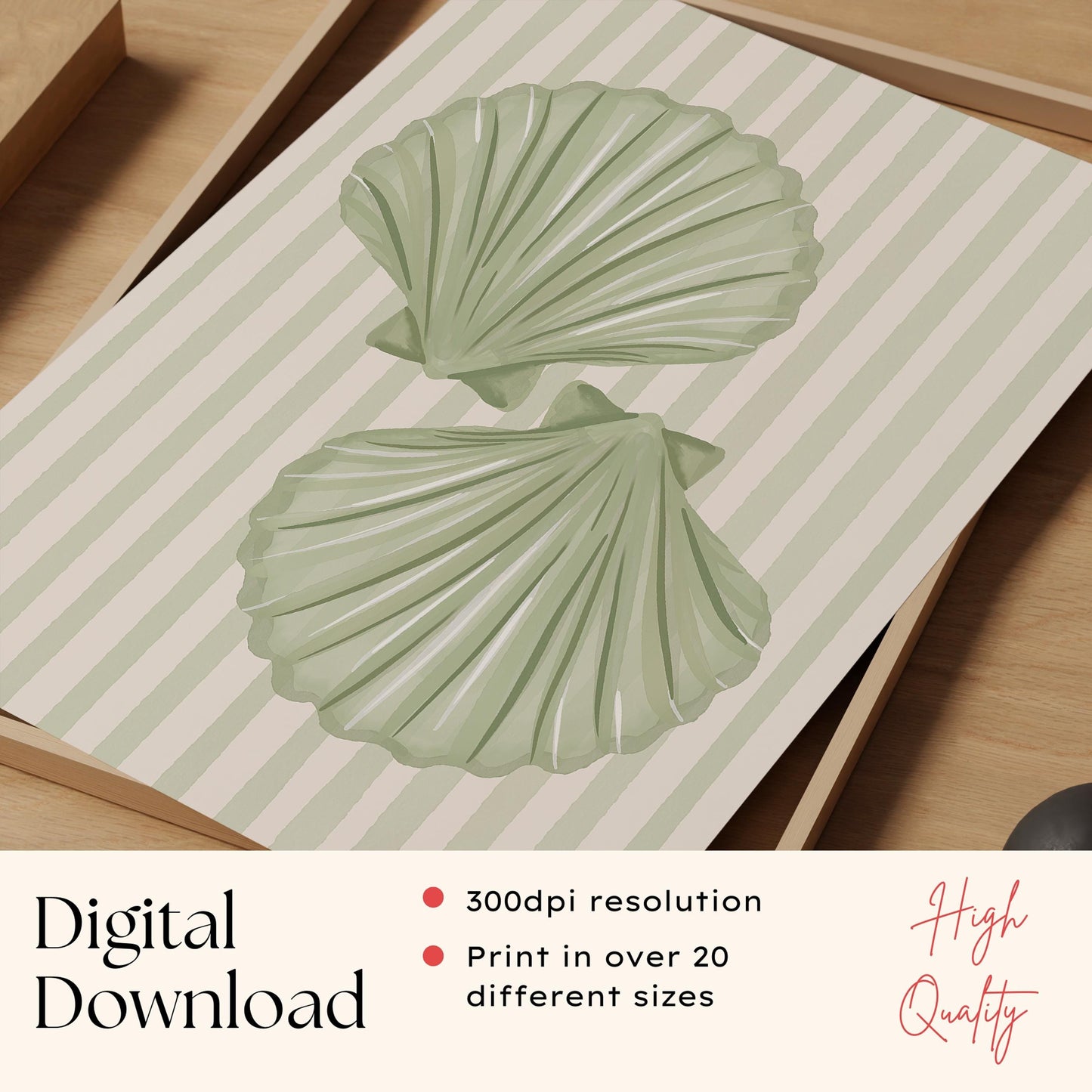 Sage Green Seashells Print