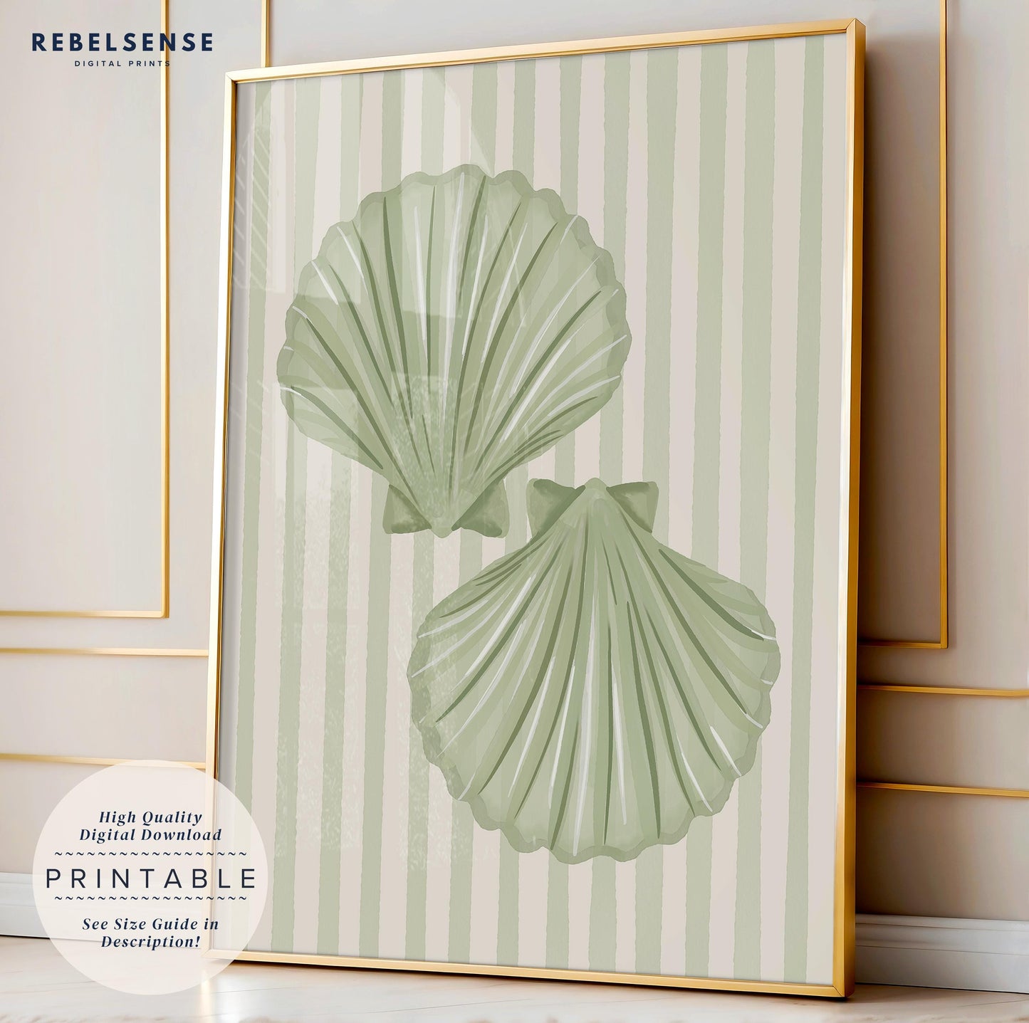 Sage Green Seashells Print