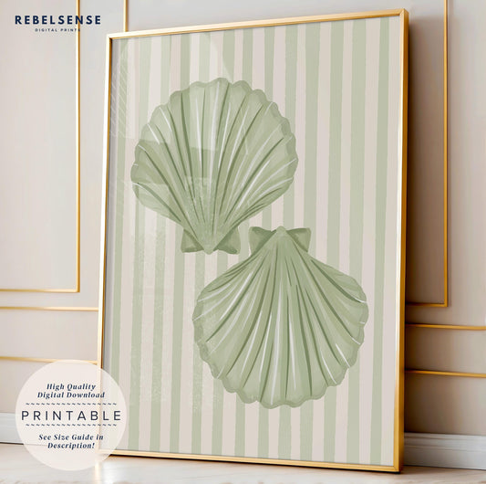 Sage Green Seashells Print