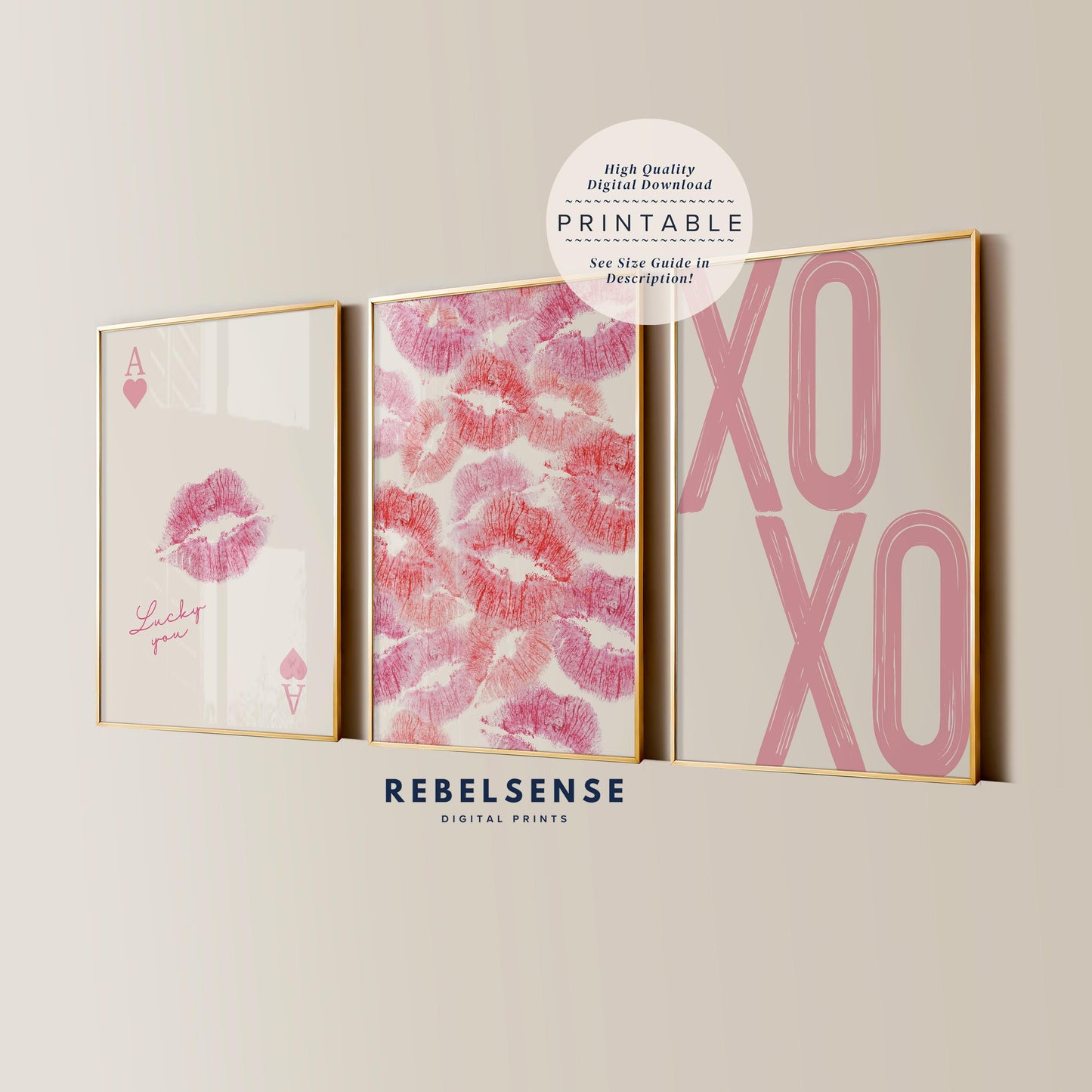 Pink Lucky Set Of 3 Prints
