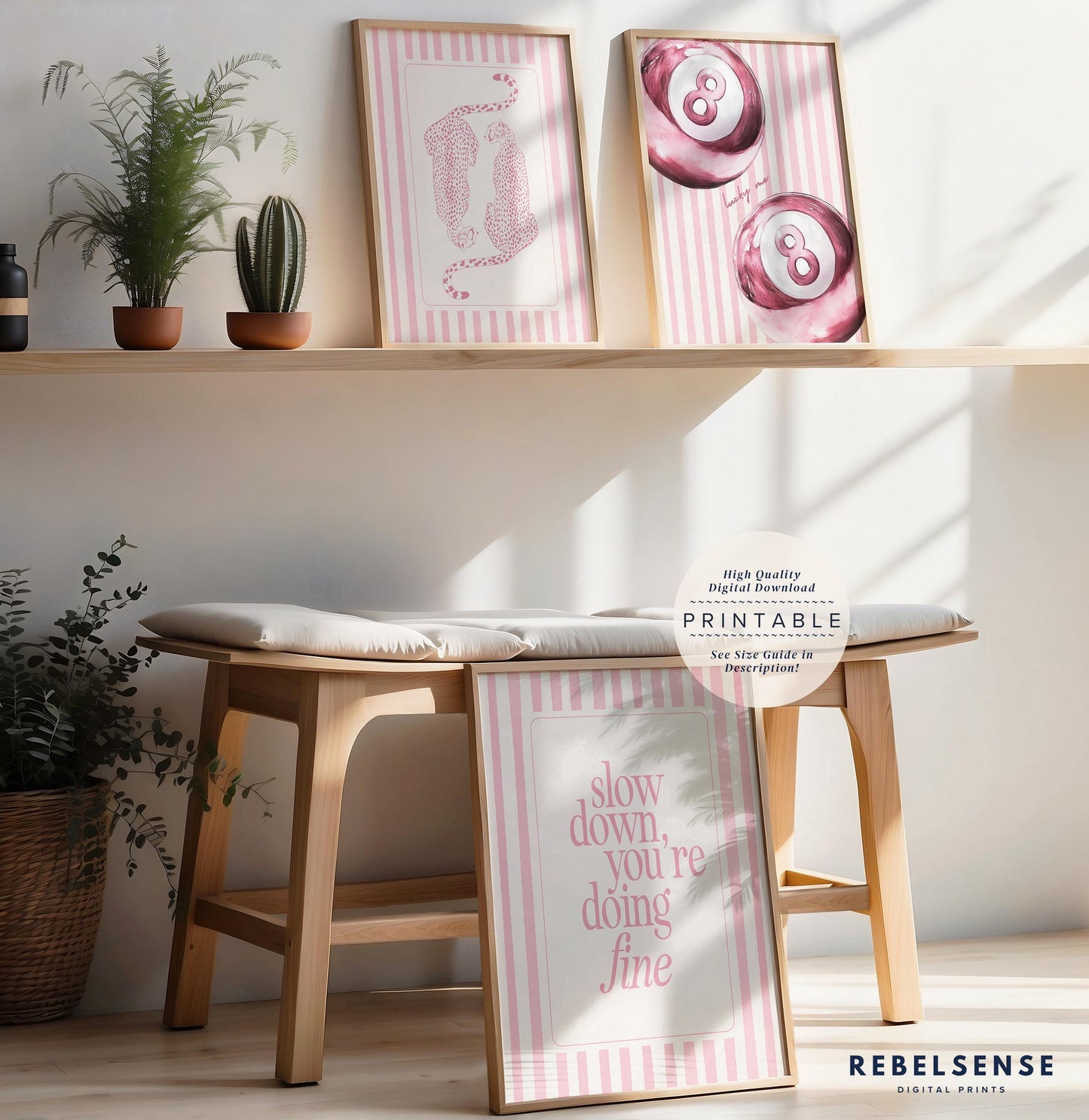 Pink Set Of 3 Striped Prints