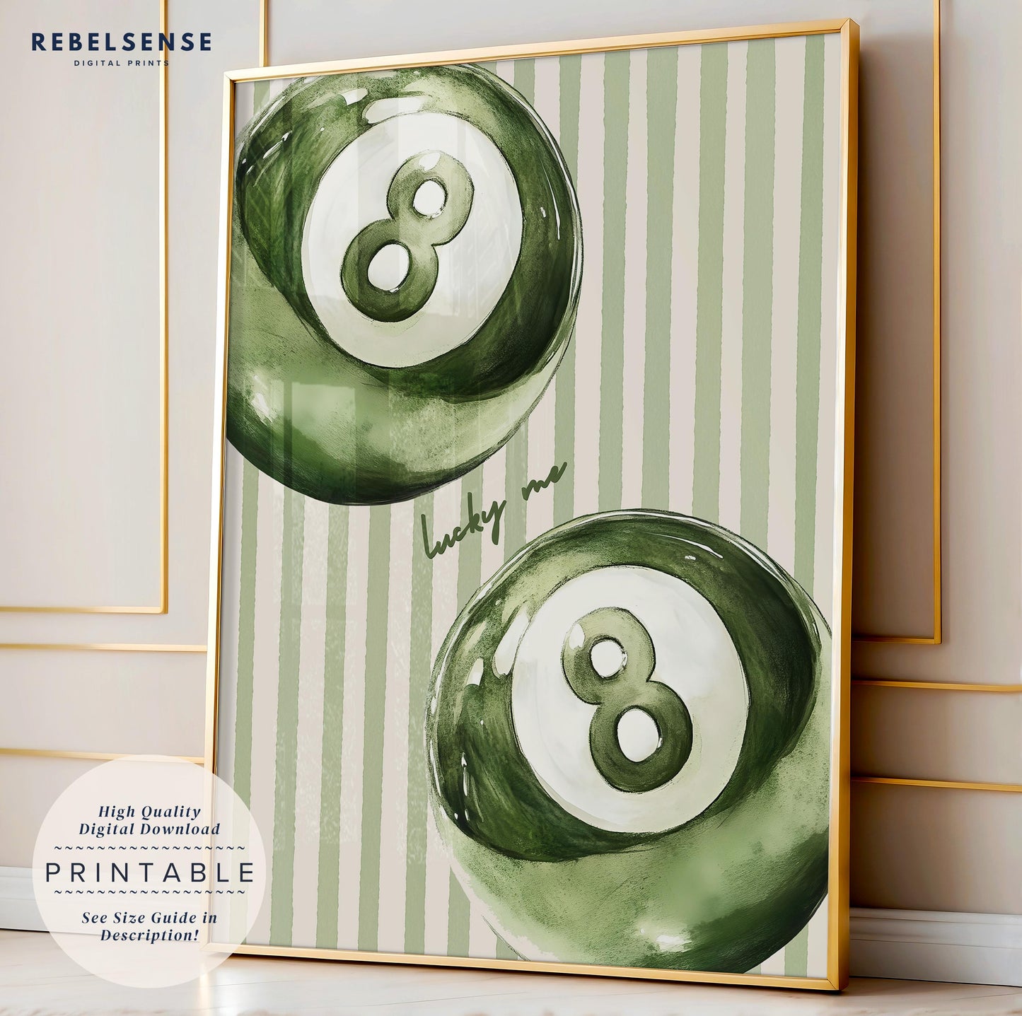 Sage Green Striped Pool Ball Print