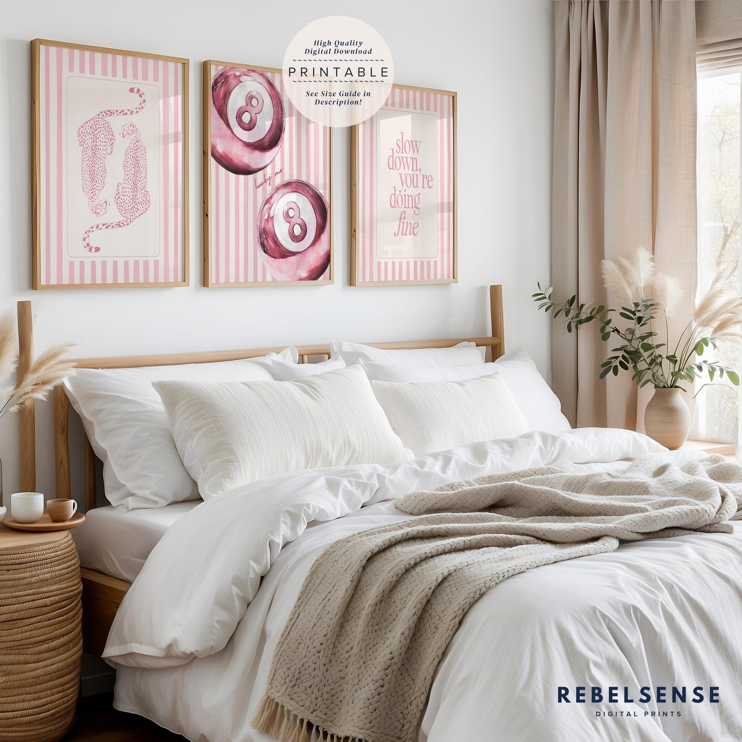 Pink Set Of 3 Striped Prints