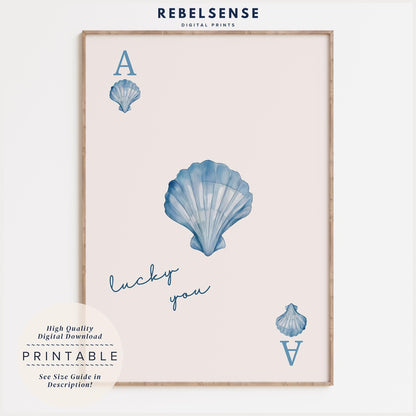 Blue Seashell Playing Card Print