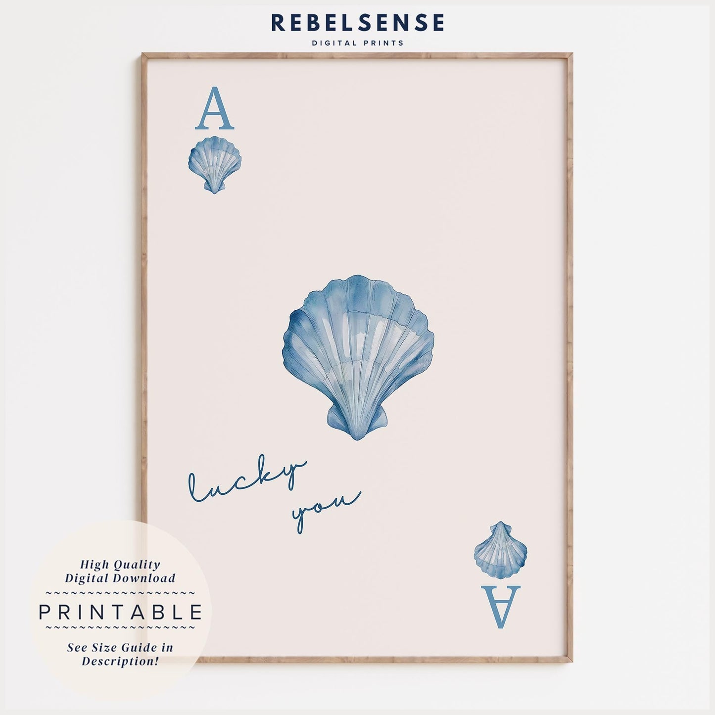 Blue Seashell Playing Card Print