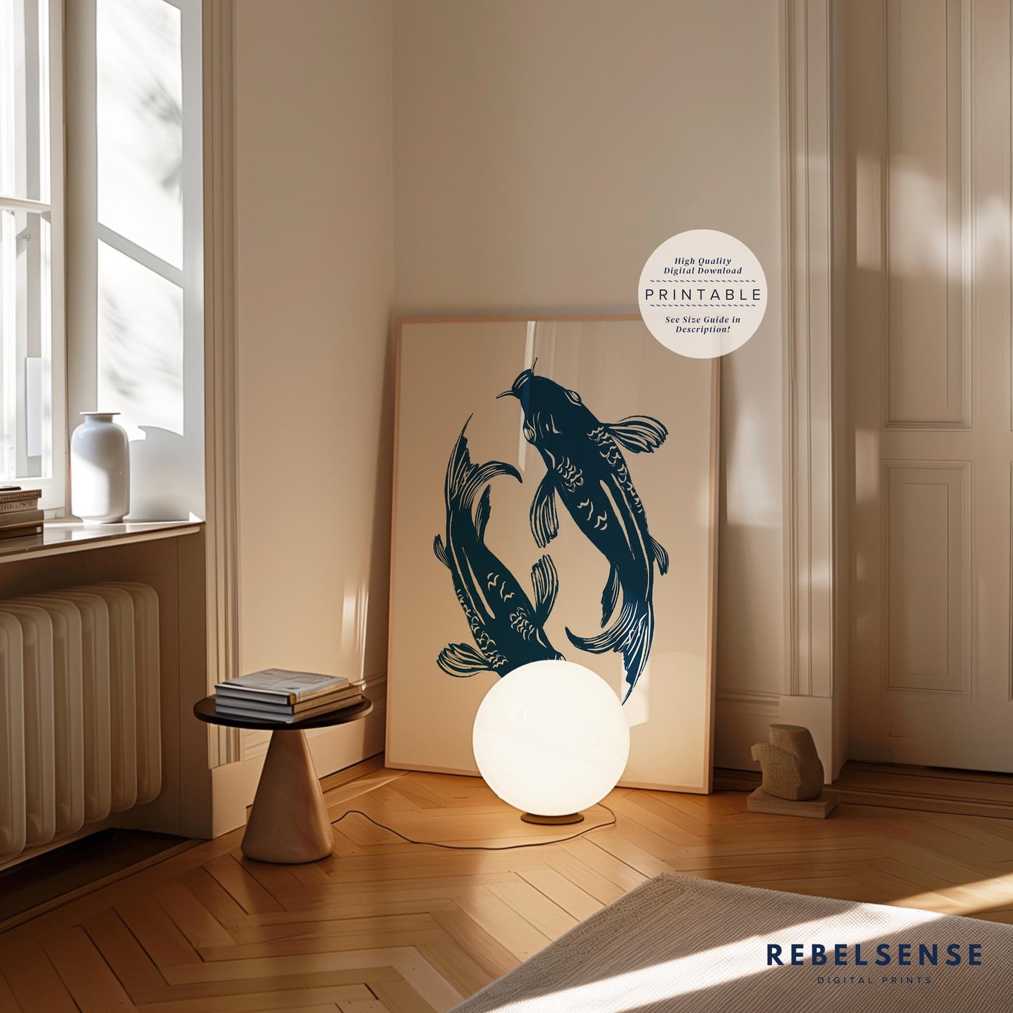 Navy Blue Koi Fish Print