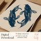 Navy Blue Koi Fish Print