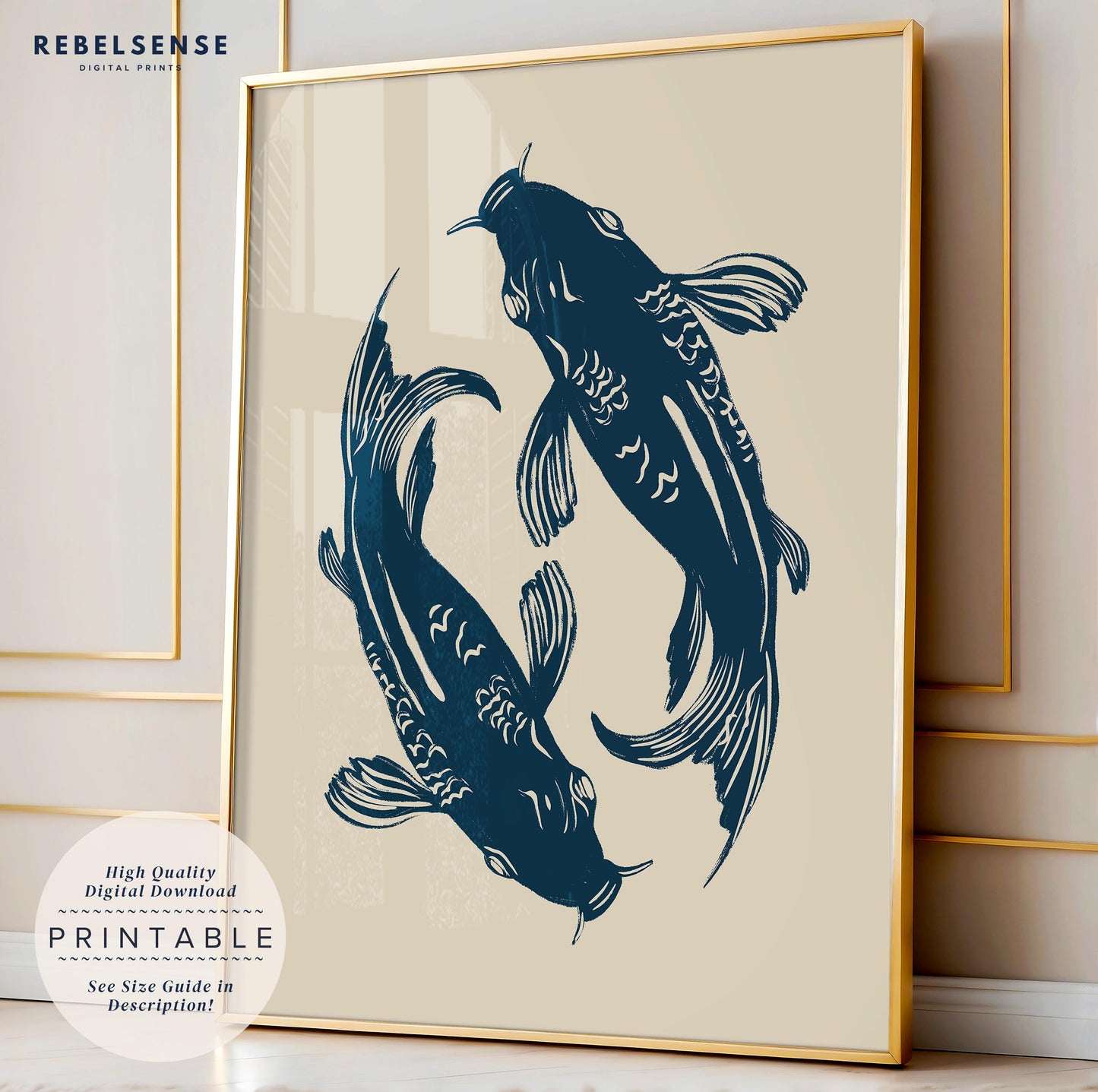 Navy Blue Koi Fish Print