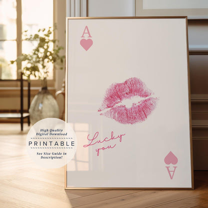 Pink Lips Ace of Hearts Print