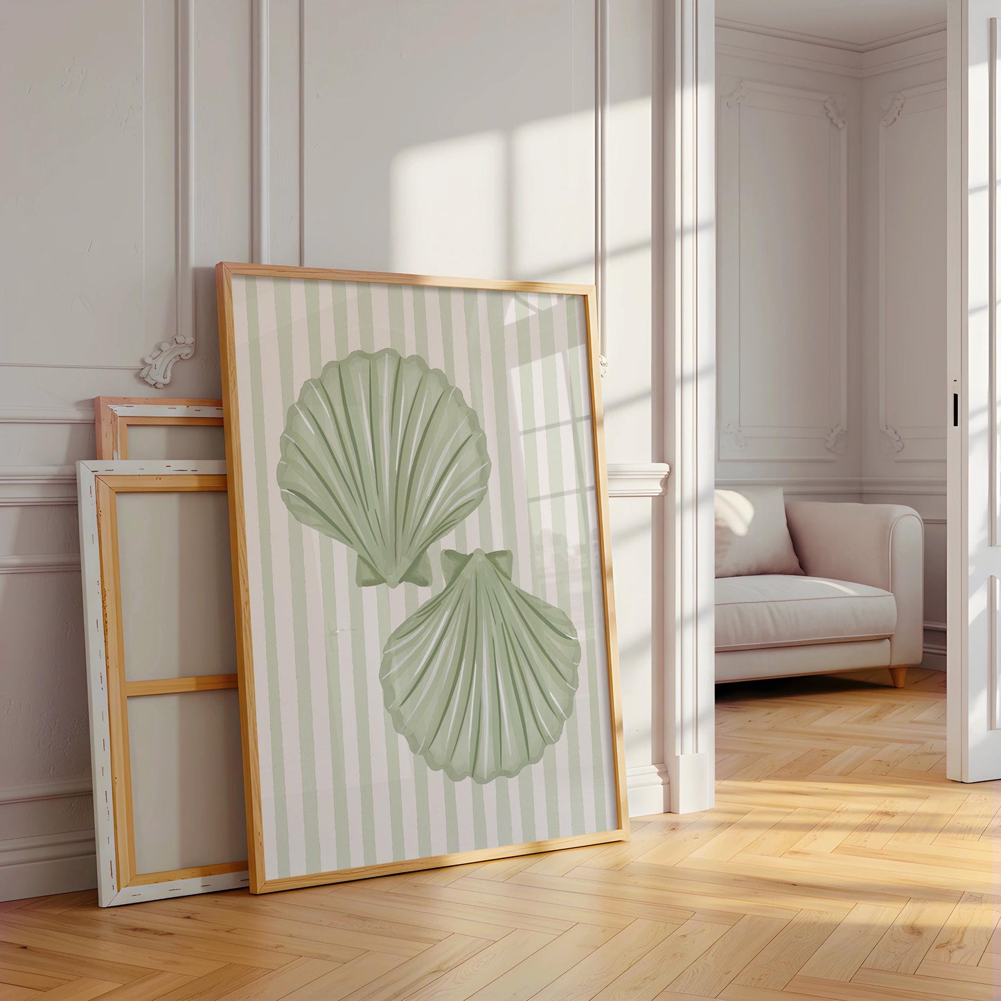 Sage Green Seashells Print