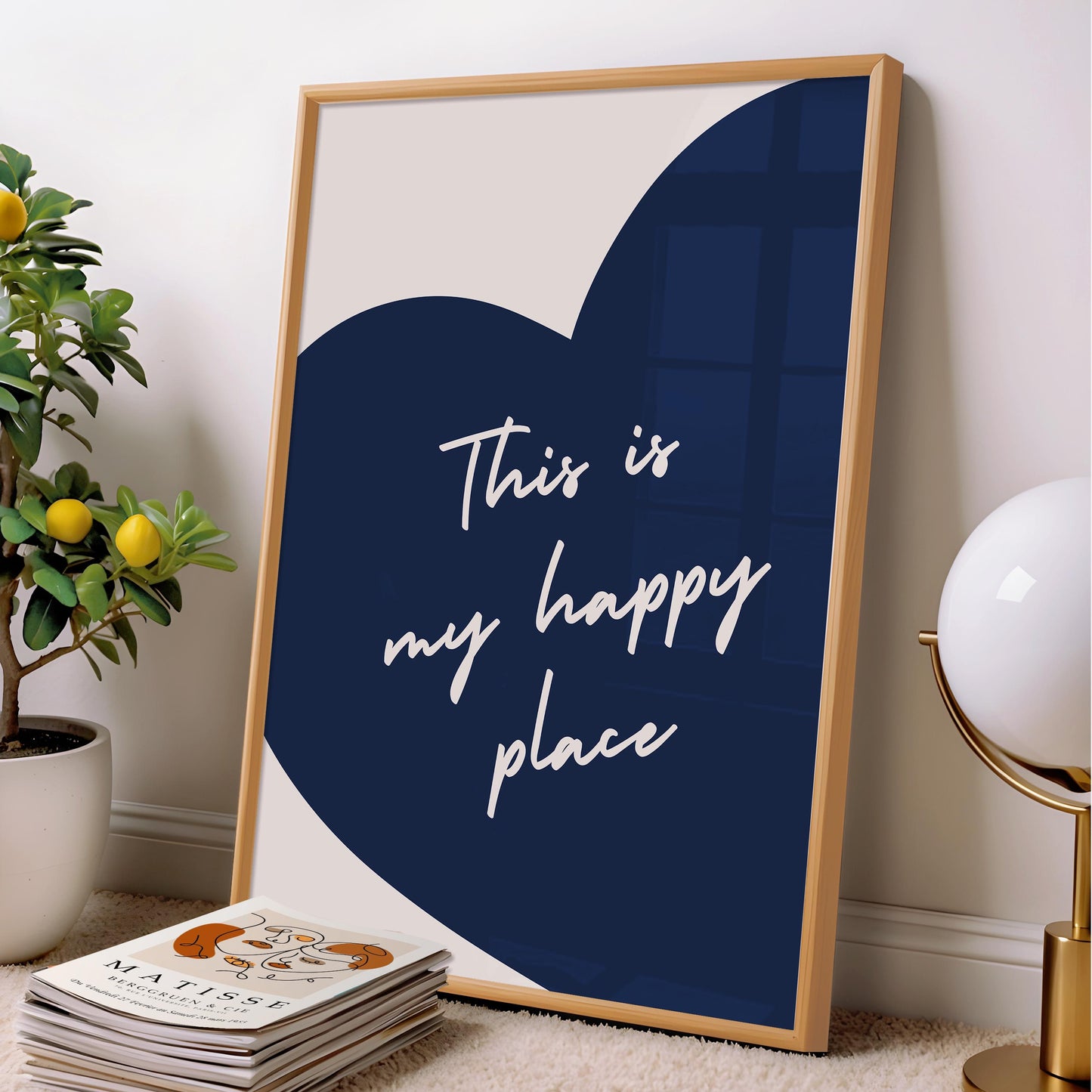 Navy Blue Heart Print
