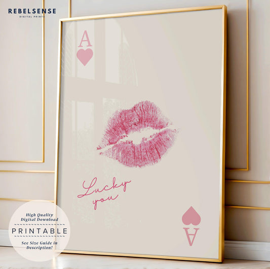 Pink Lips Ace of Hearts Print
