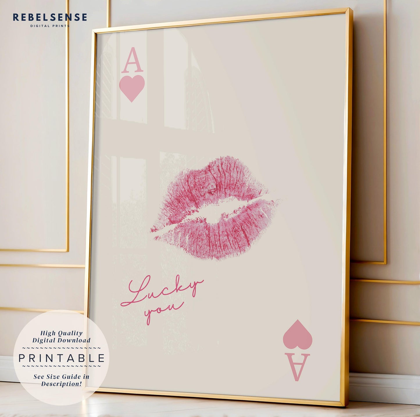 Pink Lips Ace of Hearts Print