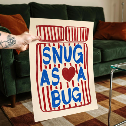 Snug As A Bug Print - Blue & Red