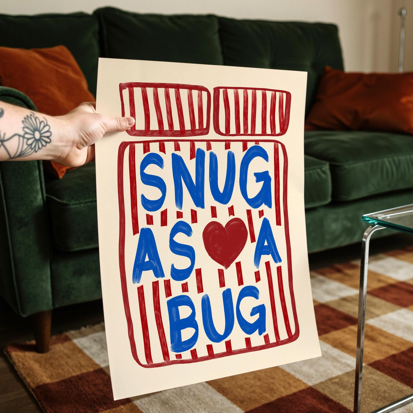 Snug As A Bug Print - Blue & Red