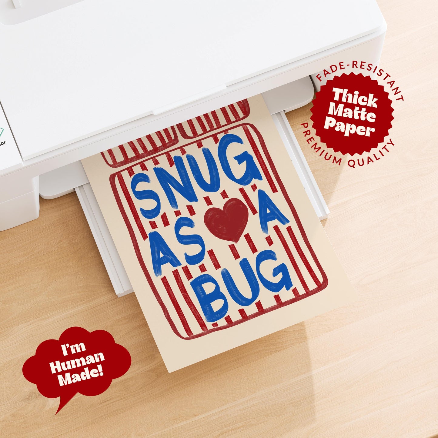 Snug As A Bug Print - Blue & Red