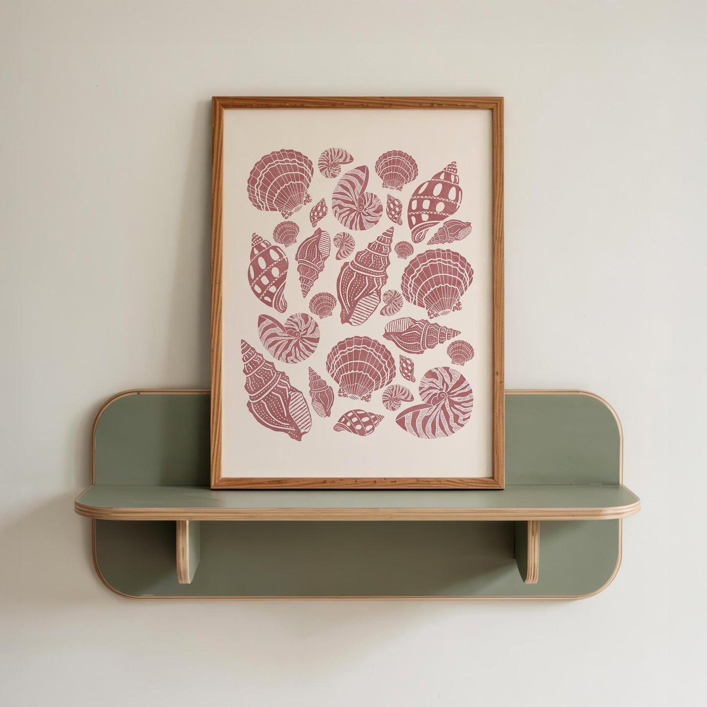Seashells Linocut Style Print