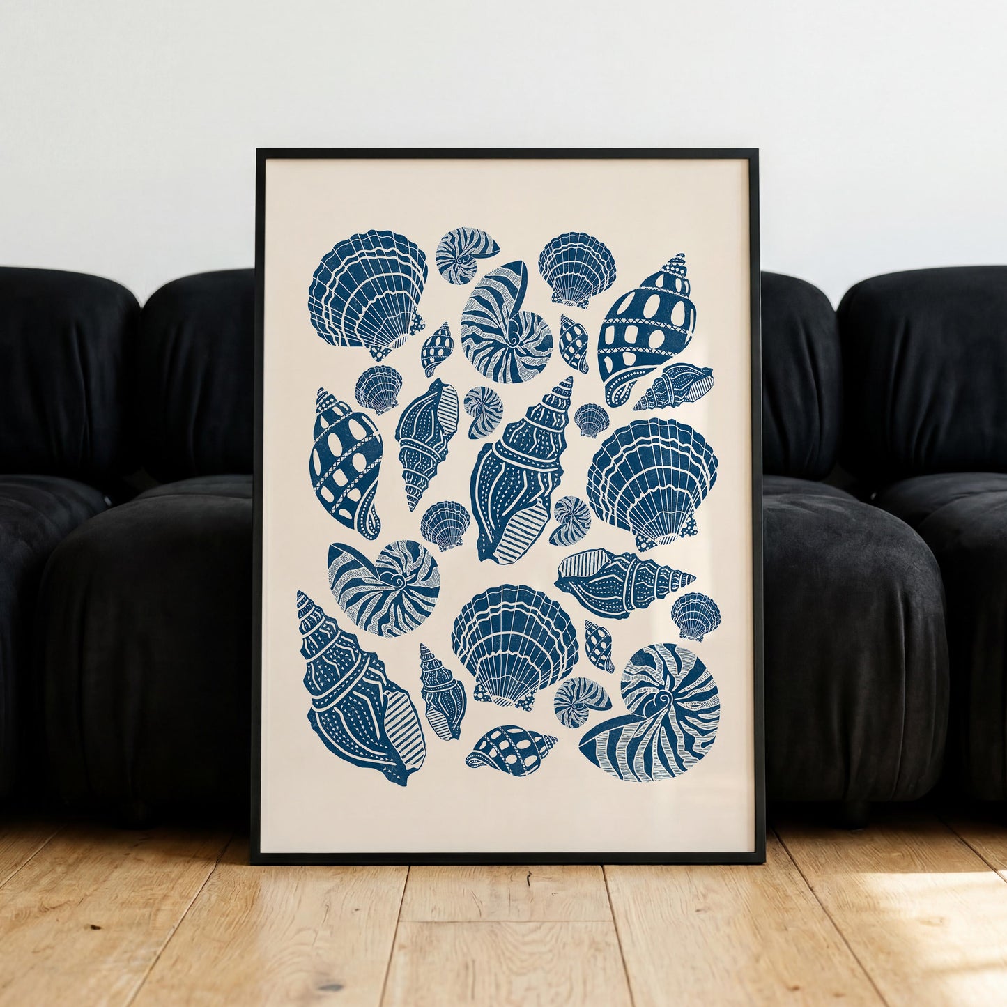 Seashells Linocut Style Print