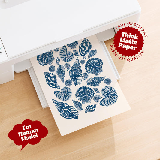 Seashells Linocut Style Print