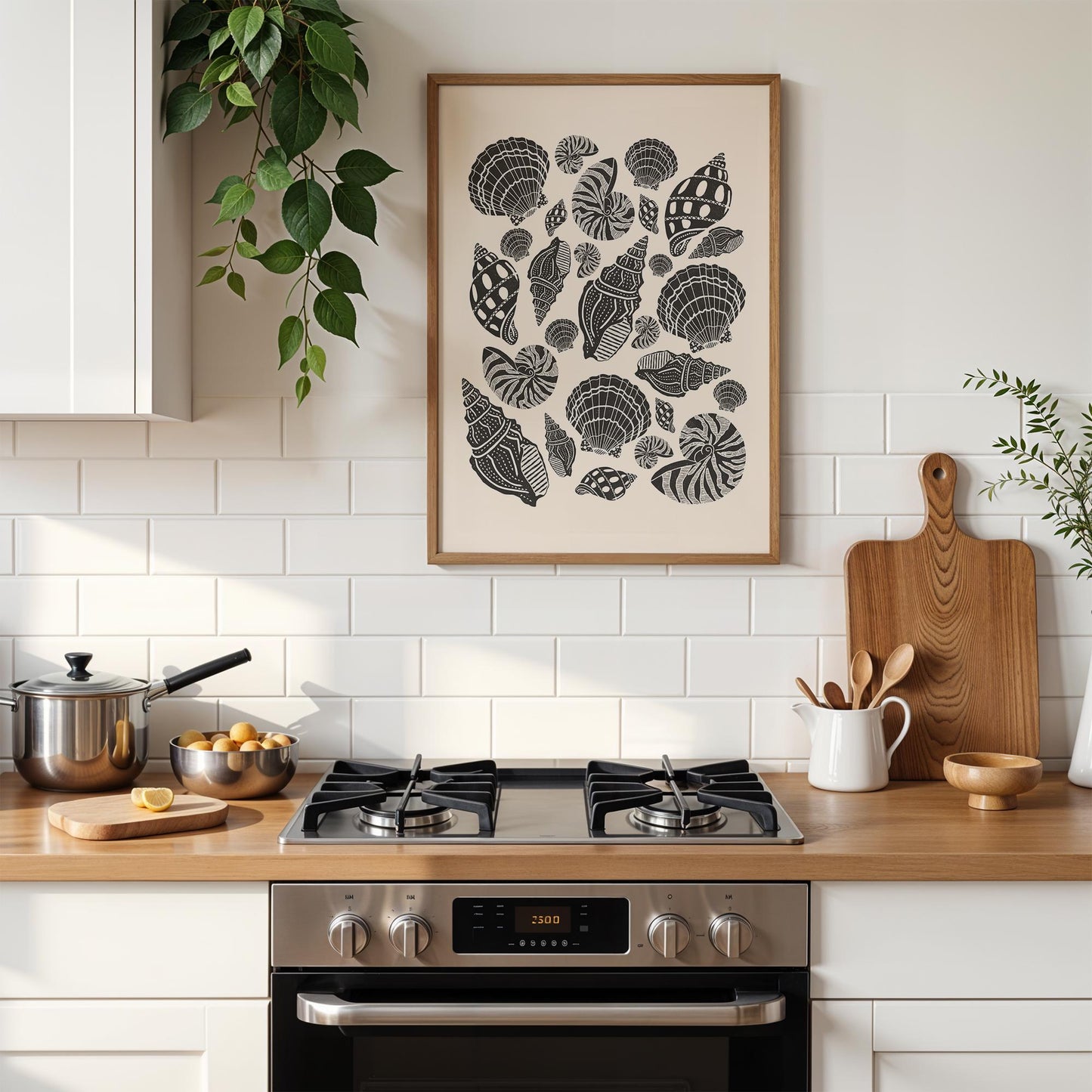 Seashells Linocut Style Print