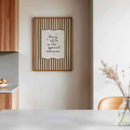 Pink And Green Motivational Retro Stripe Print