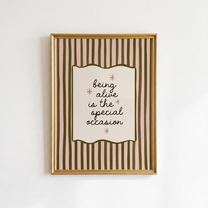 Pink And Green Motivational Retro Stripe Print
