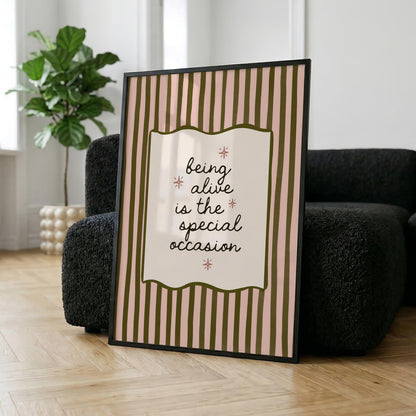 Pink And Green Motivational Retro Stripe Print