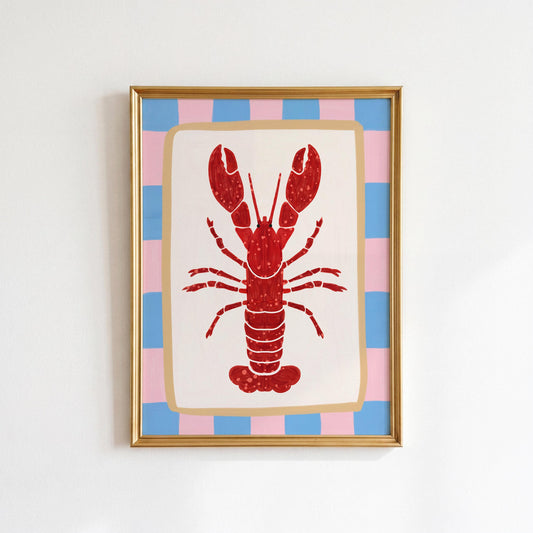 Blue Pink Lobster Print