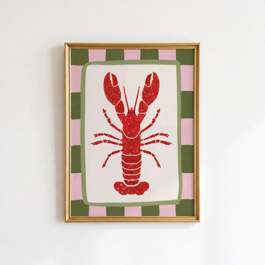 Green Pink Lobster Print