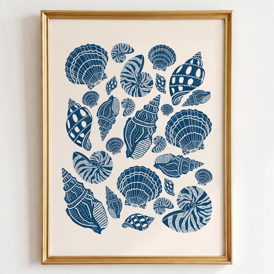 Seashells Linocut Style Print